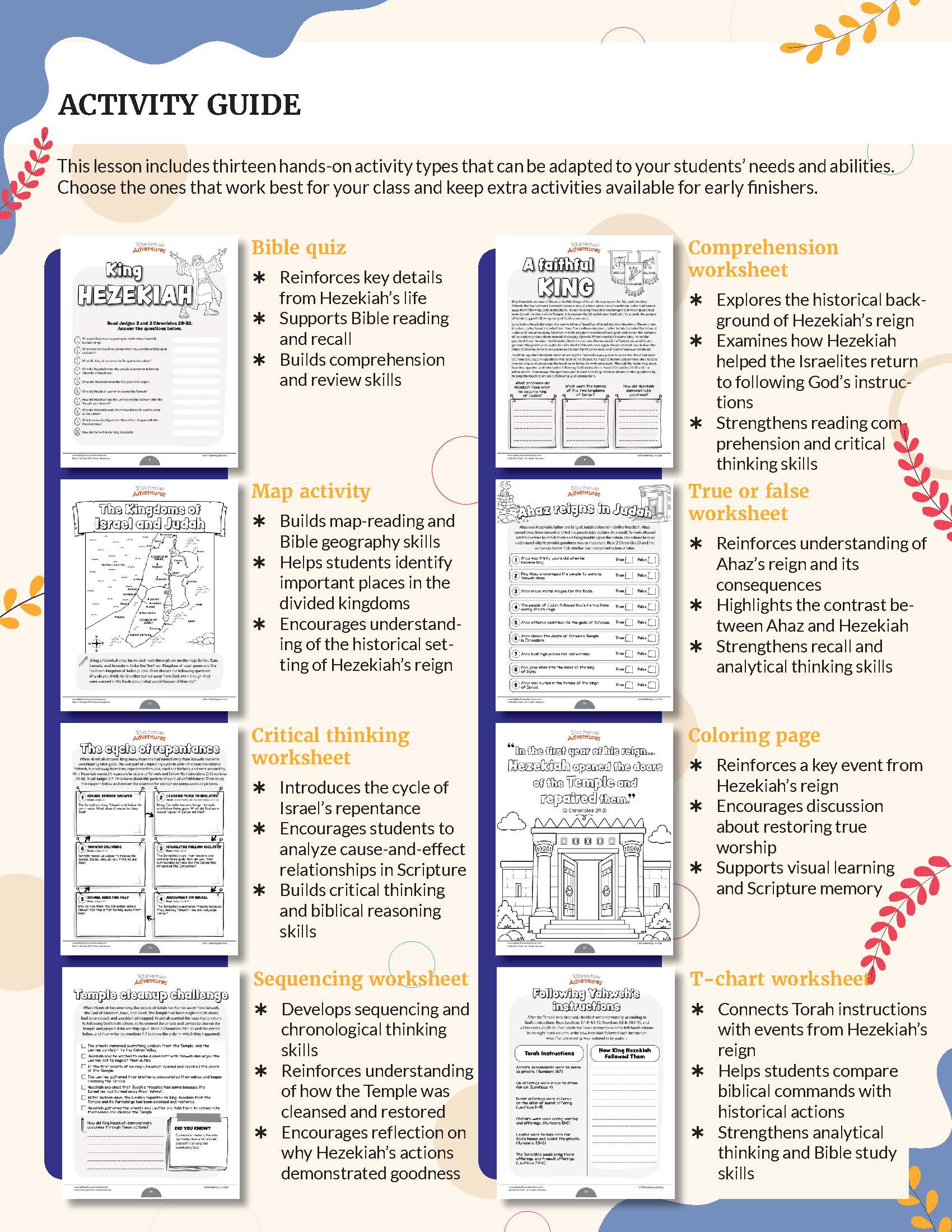 Goodness' Fruit of the Spirit Unit Study for grades 3-6 Activity guide with various worksheets on a white background