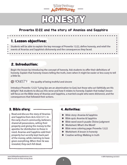 Honesty: Bible Activity Book for Kids (PDF)