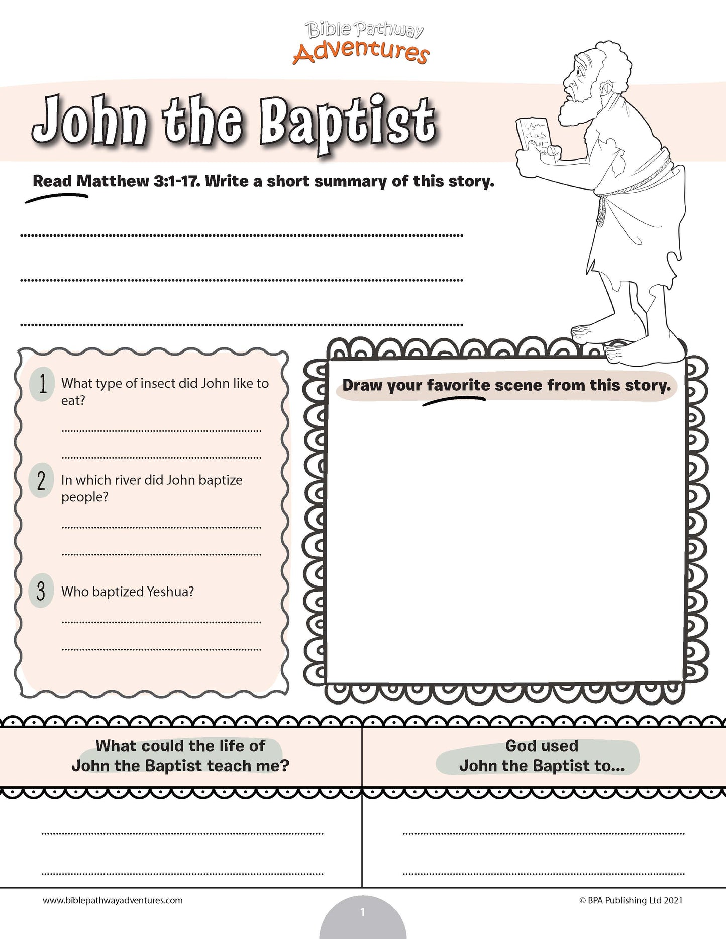 John the Baptist worksheet (PDF) – Bible Pathway Adventures