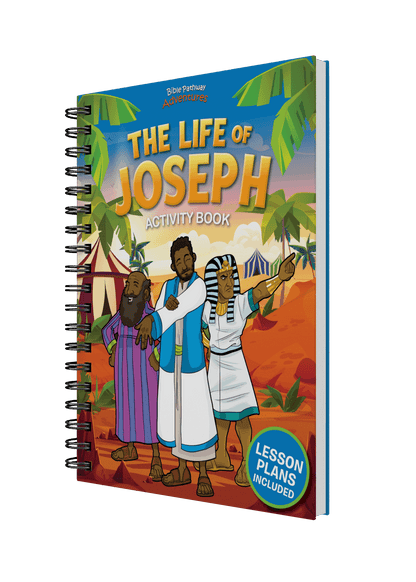 Activity book titled 'The Life of Joseph' with colorful cover featuring characters and lesson plans included.