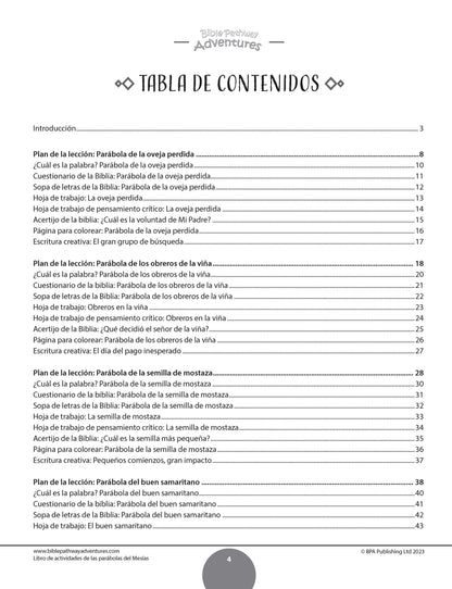 Libro de actividades de las parábolas del Mesías (paperback)