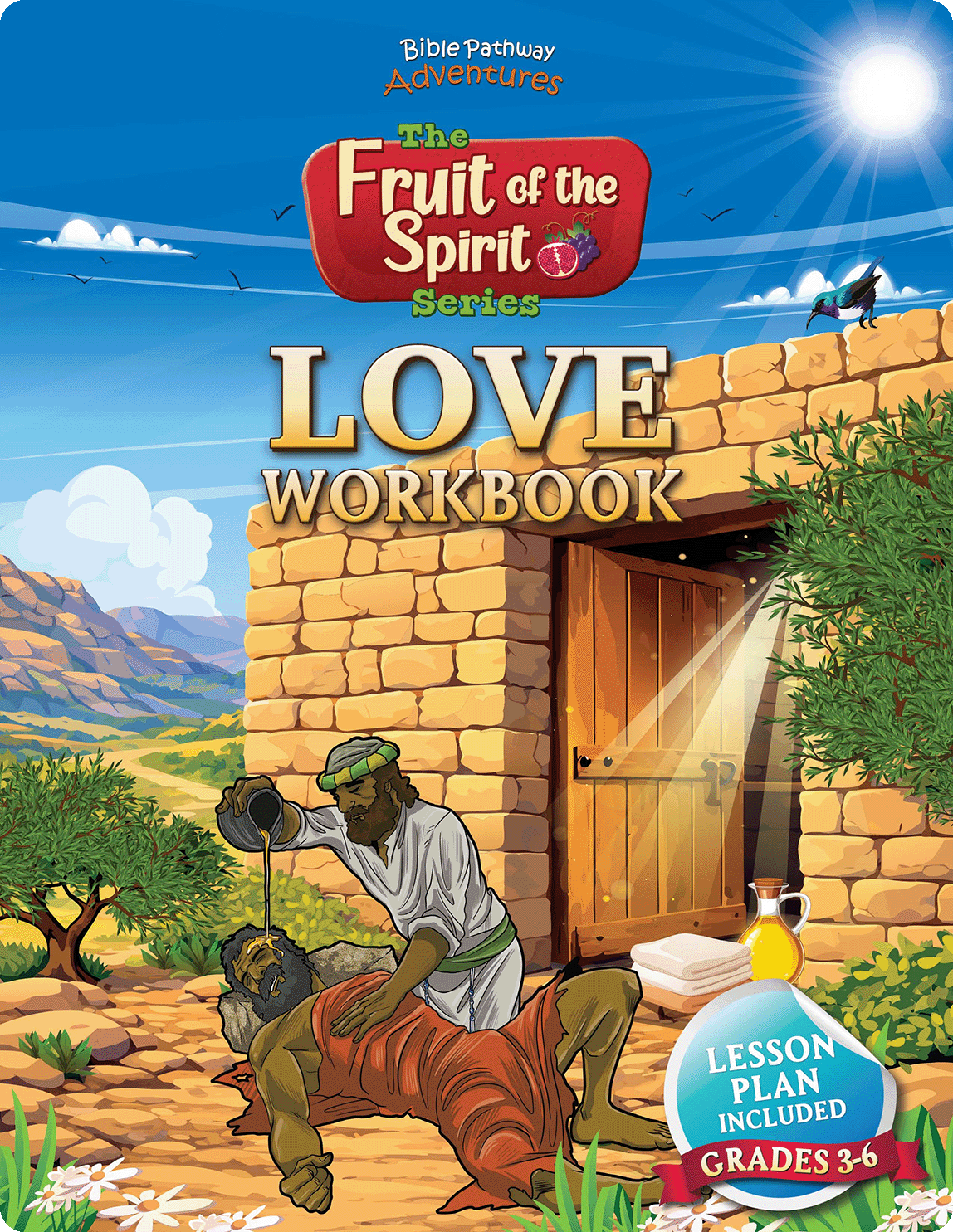Cover of 'Love Workbook' from the Fruit of the Spirit series with a biblical scene illustration.