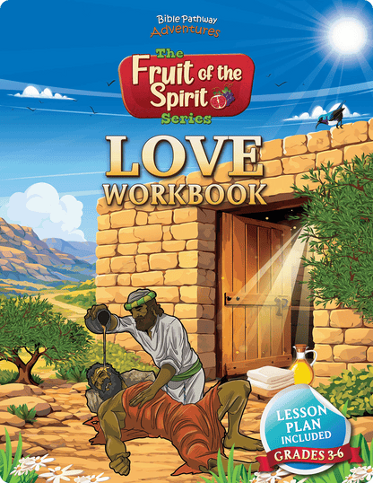 Cover of 'Love Workbook' from the Fruit of the Spirit series with a biblical scene illustration.