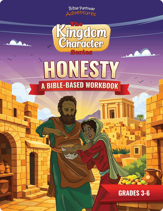 Book cover of 'Honesty' from the Kingdom Character Series with a cartoon illustration of two people in an ancient setting.