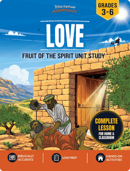 Cover of 'Love Workbook' from the Fruit of the Spirit series with a biblical scene illustration.