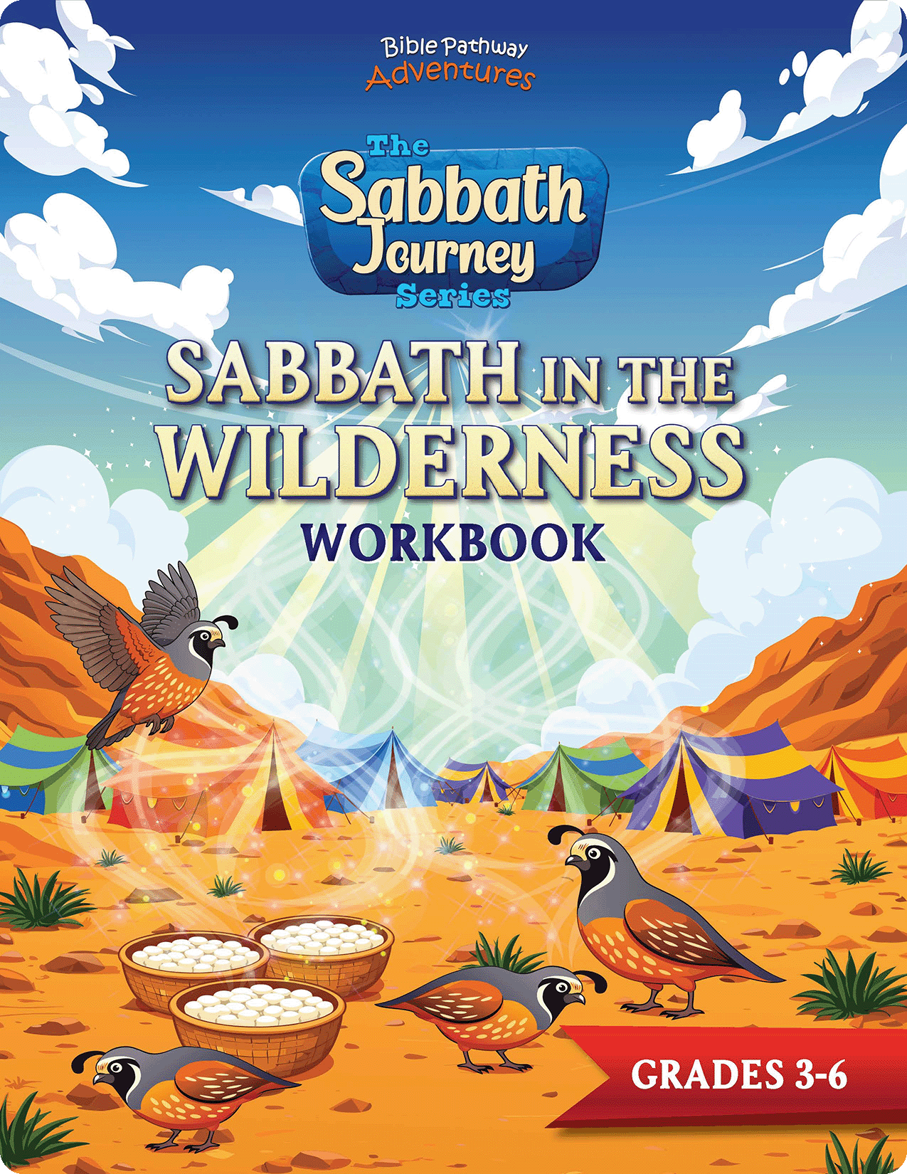 Cover of 'Sabbath in the Wilderness Workbook' from The Sabbath Journey Series with desert scene and birds.