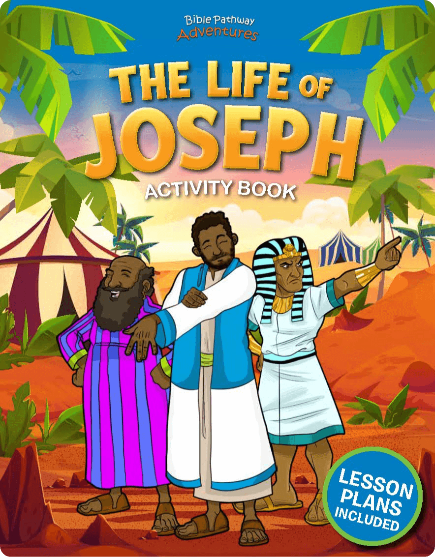 Activity book cover titled 'The Life of Joseph' with characters and desert background.