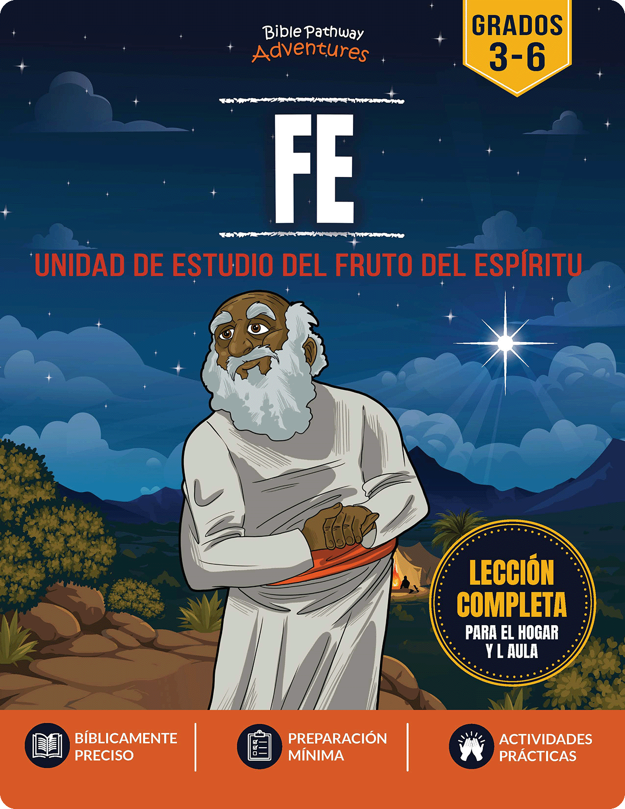 Book cover of 'Biblie Pathway Adventures' with a character and starry night background