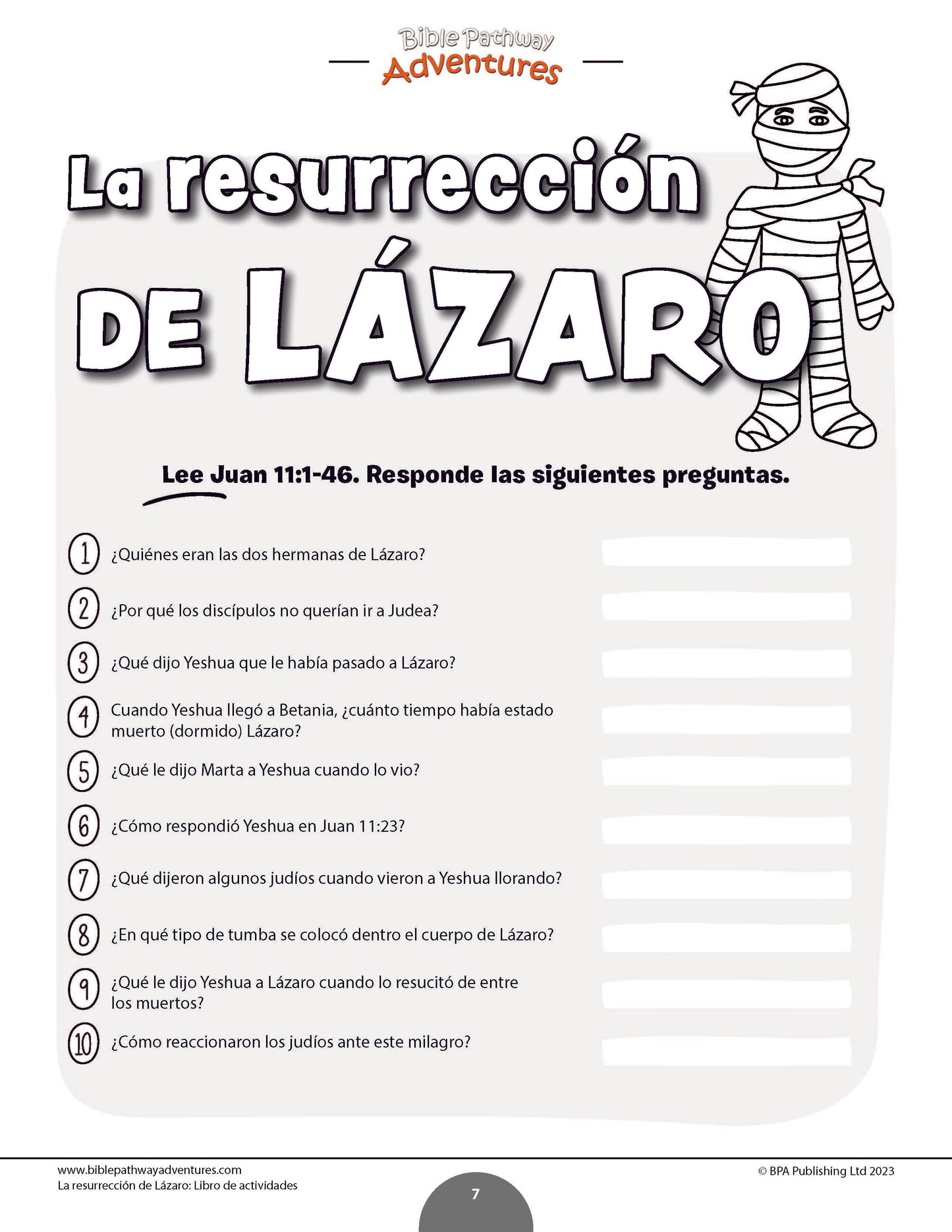 La resurrección de Lázaro: Libro de actividades (PDF)