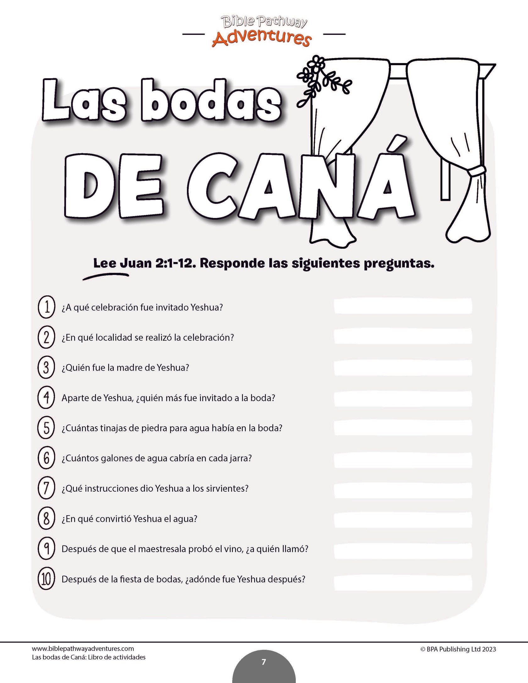 Las bodas de Caná Libro de actividades (PDF) Bible Pathway Adventures