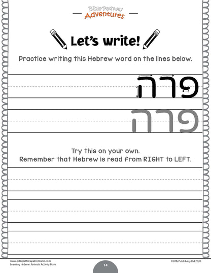 Learning Hebrew: Animals Activity Book for Beginners