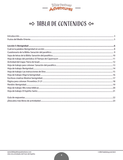 Libro de actividades del Fruto del Espíritu: Benignidad (PDF)