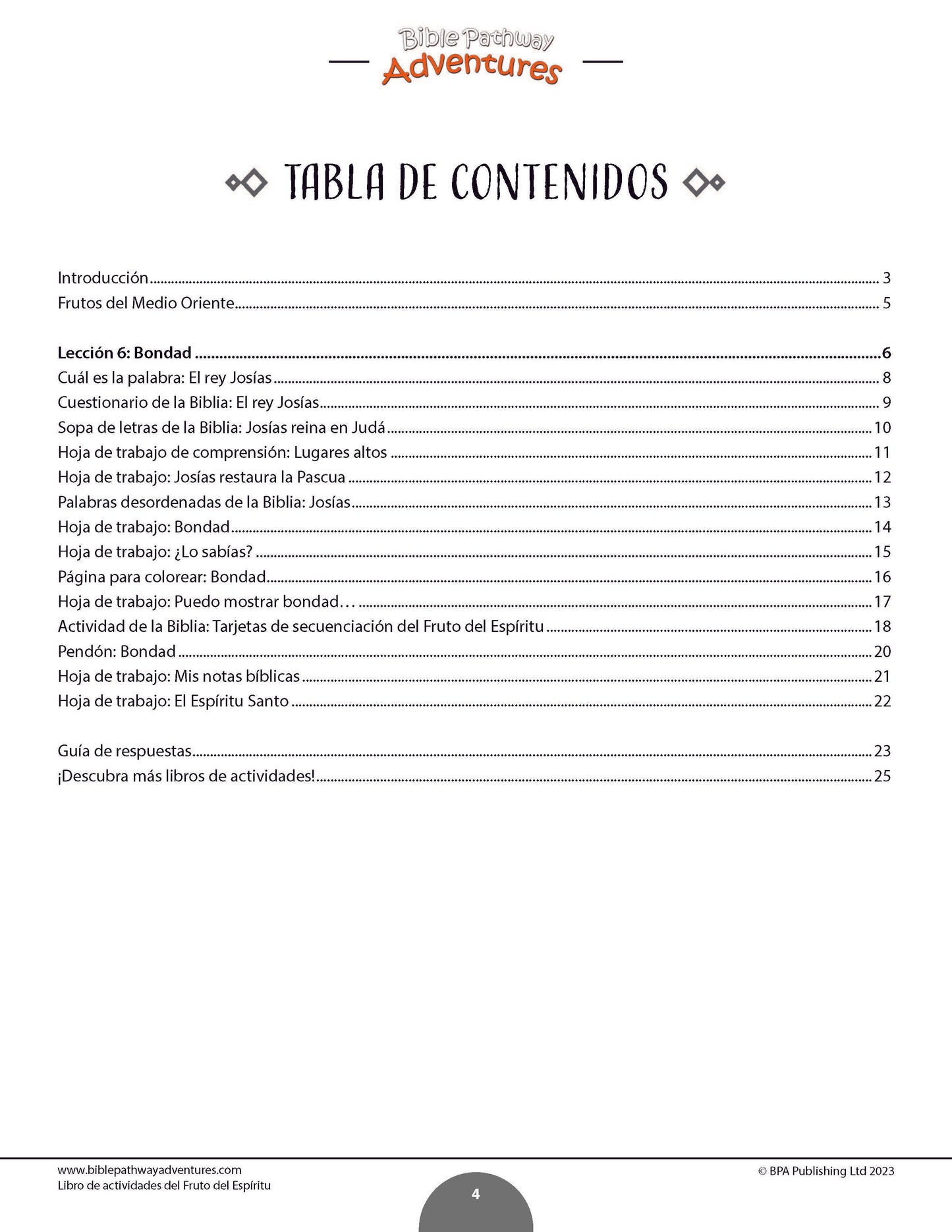 Libro de actividades del Fruto del Espíritu: Bondad (PDF)