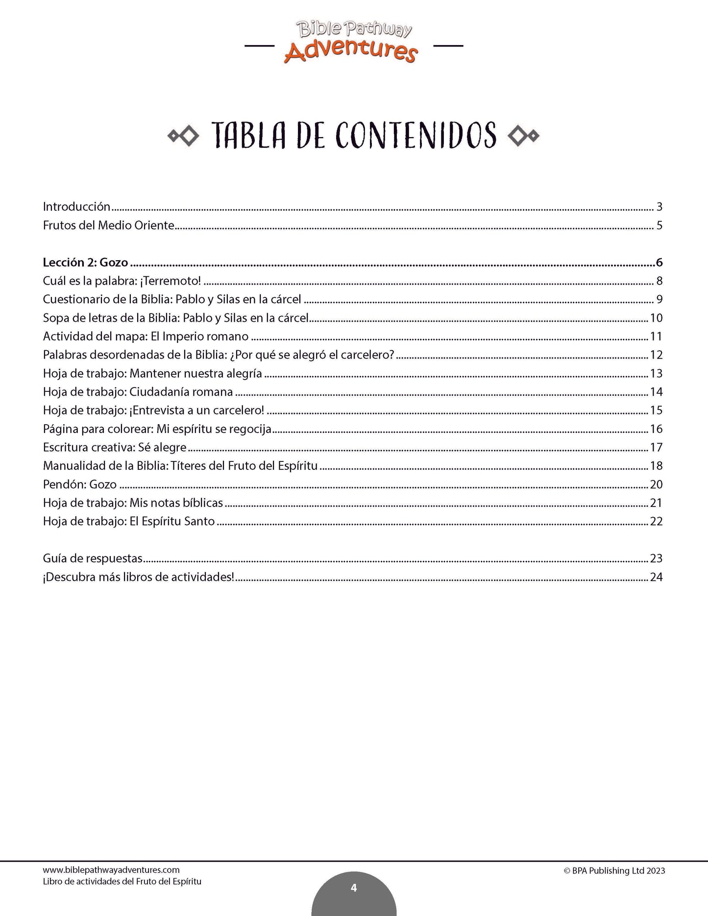 Libro de actividades del Fruto del Espíritu: Gozo (PDF)