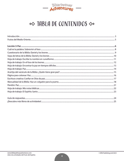 Libro de actividades del Fruto del Espíritu: Paz (PDF)