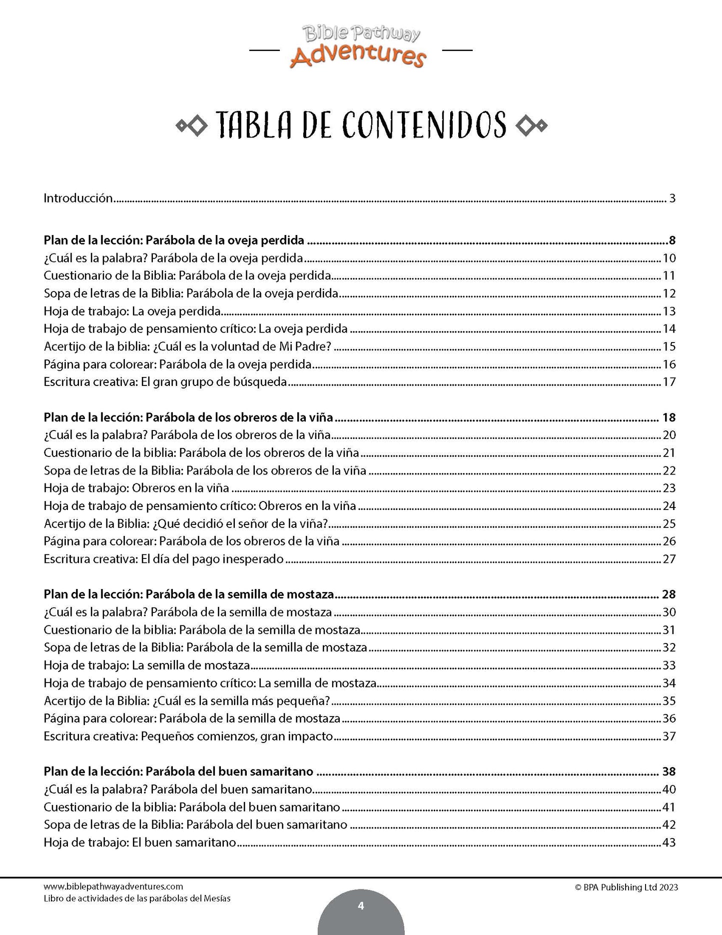 Libro de actividades de las parábolas del Mesías (PDF)