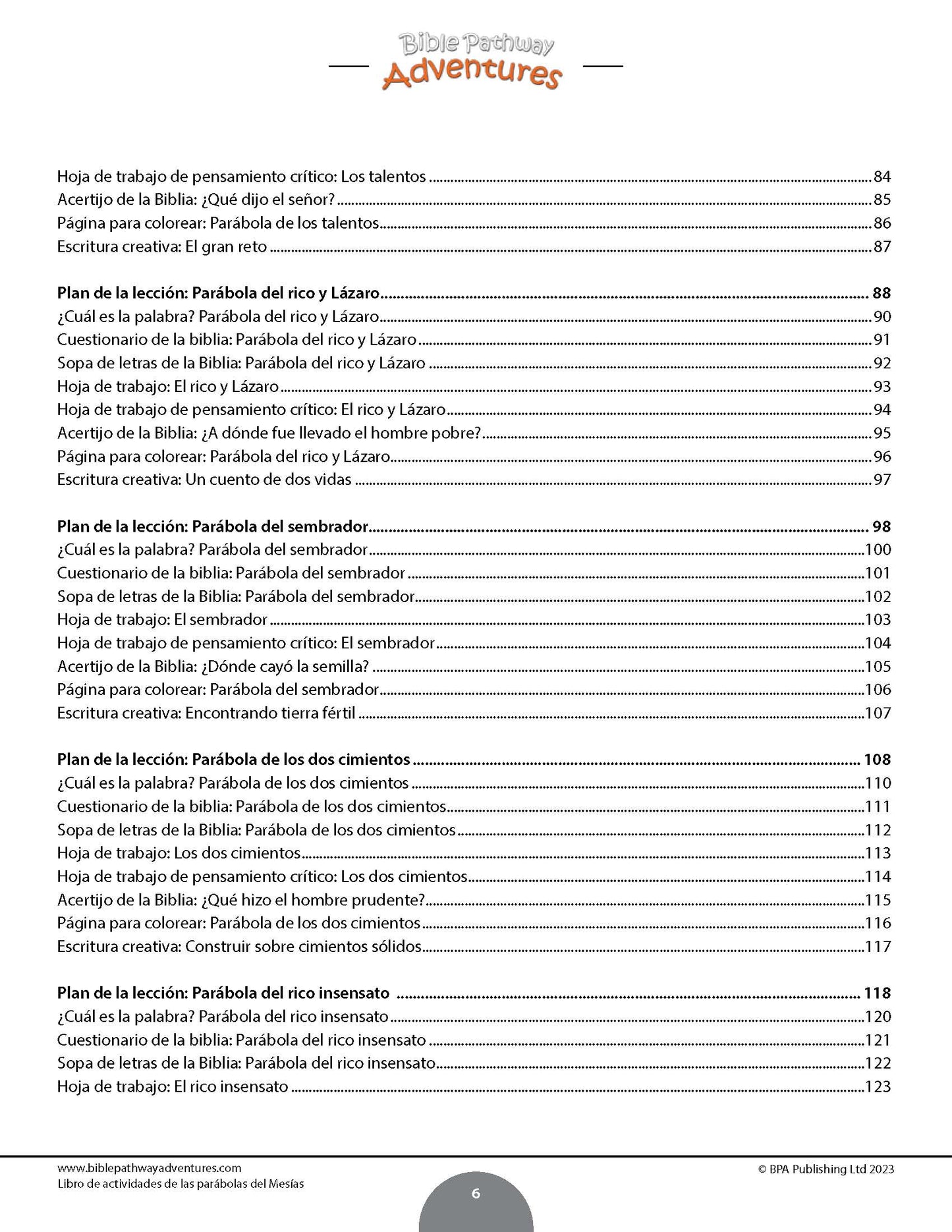 Libro de actividades de las parábolas del Mesías (PDF)