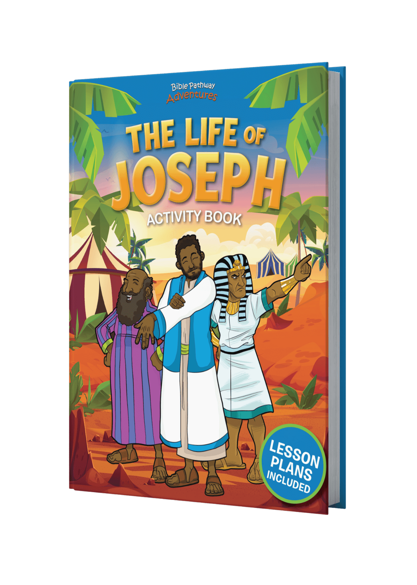 Activity book titled 'The Life of Joseph' with colorful illustration on a black background