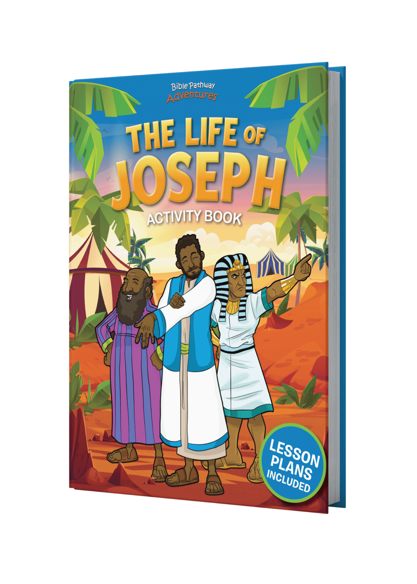 Activity book titled 'The Life of Joseph' with colorful illustration on a black background