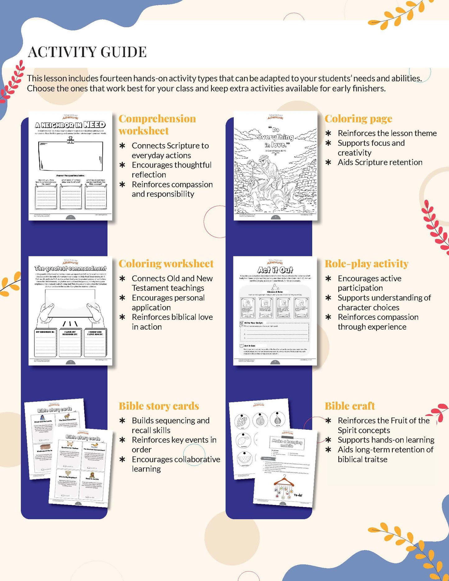 Love Workbook' from the Fruit of the Spirit series Activity guide with various educational worksheets and activities on a white background