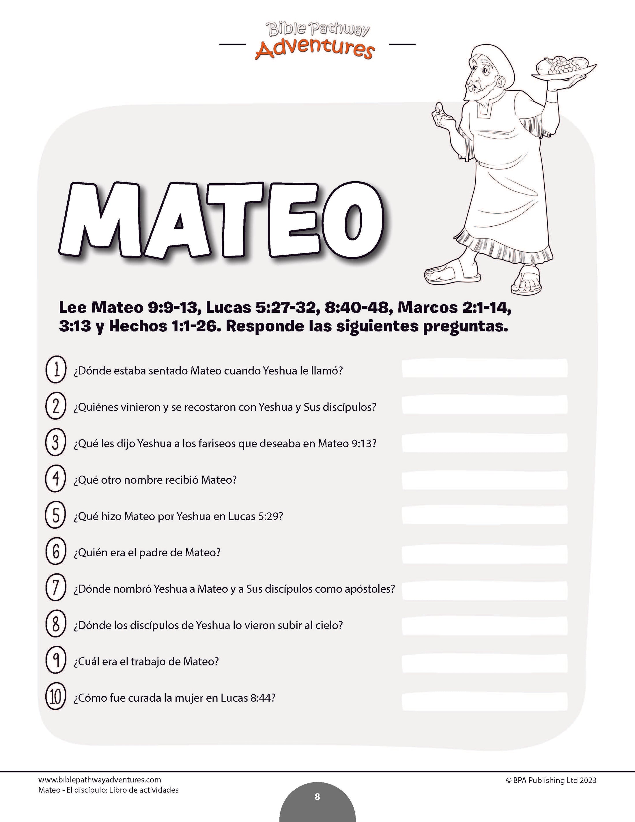 Mateo - El discípulo: Libro de actividades (PDF) – Bible Pathway Adventures