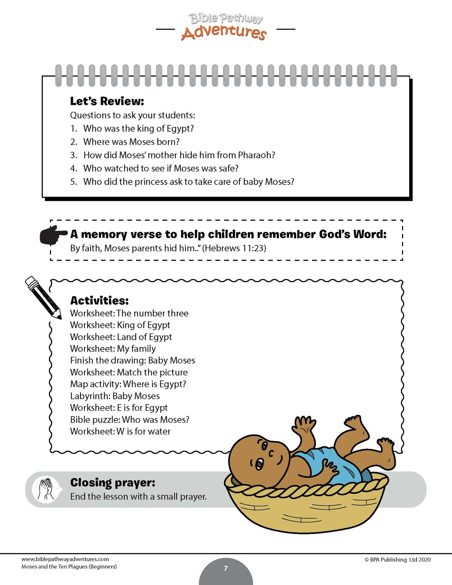Moses and the Ten Plagues Activity Book for Beginners (PDF)