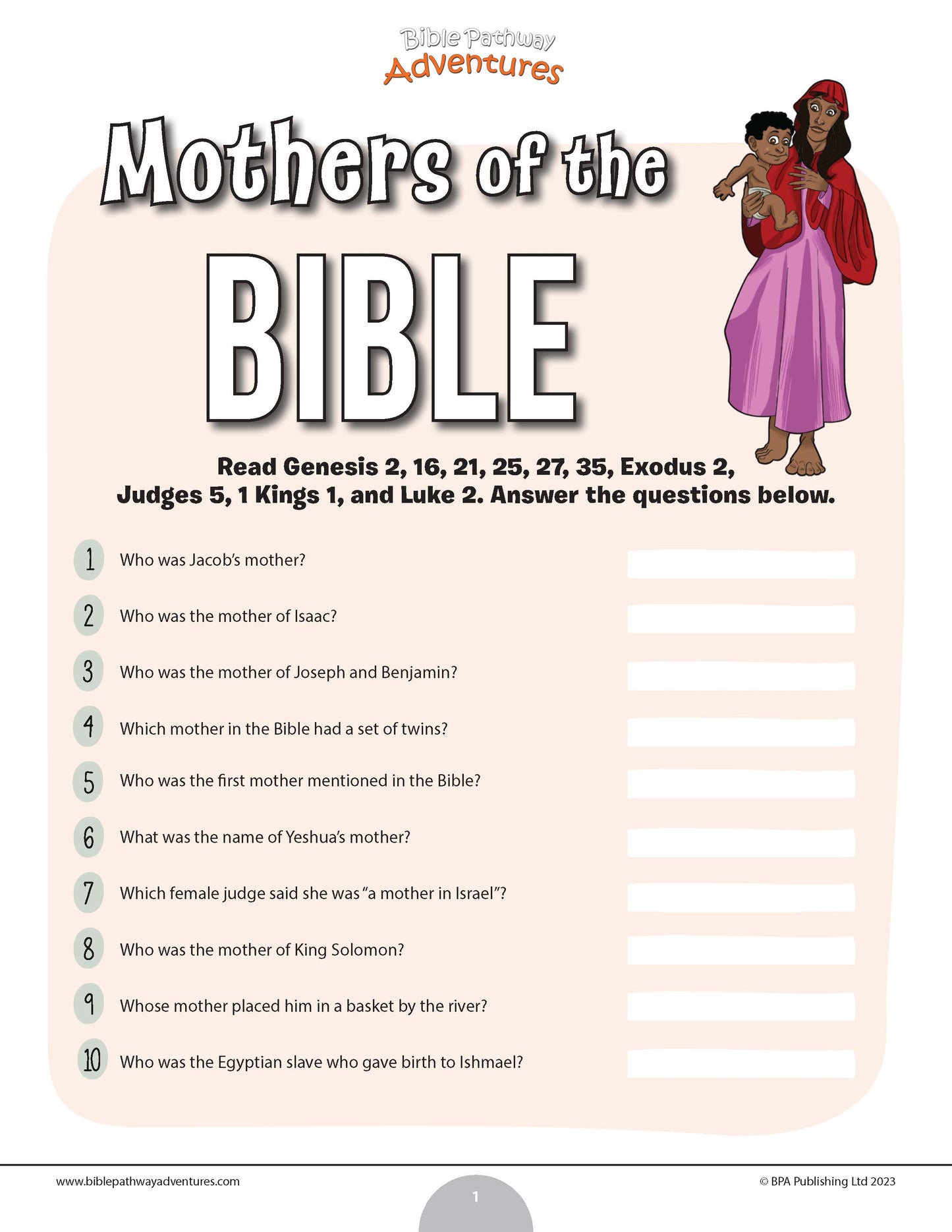Mothers of the Bible quiz (PDF)