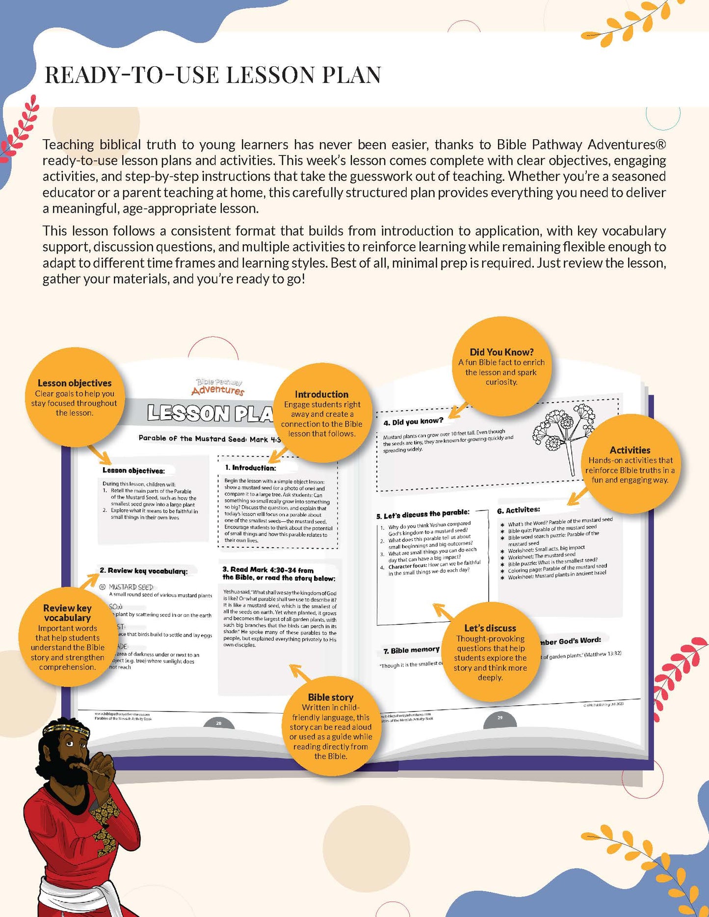 Lesson plan for teaching biblical truth with colorful graphics and text.