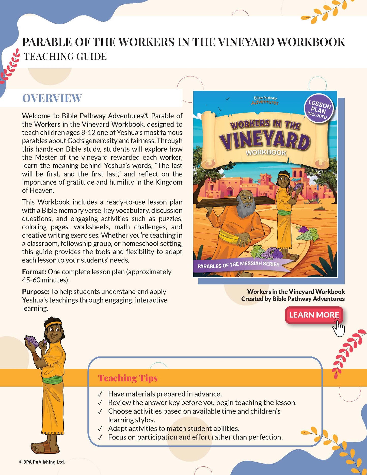 Libro de actividades de la parábola de los trabajadores de la viña