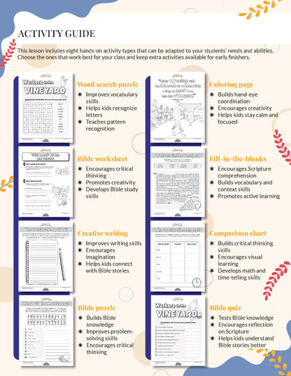 Libro de actividades de la parábola de los trabajadores de la viña