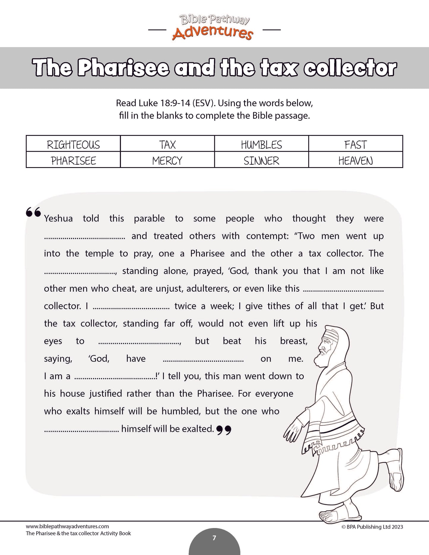 Parable of the Pharisee & the Tax Collector Activity Book