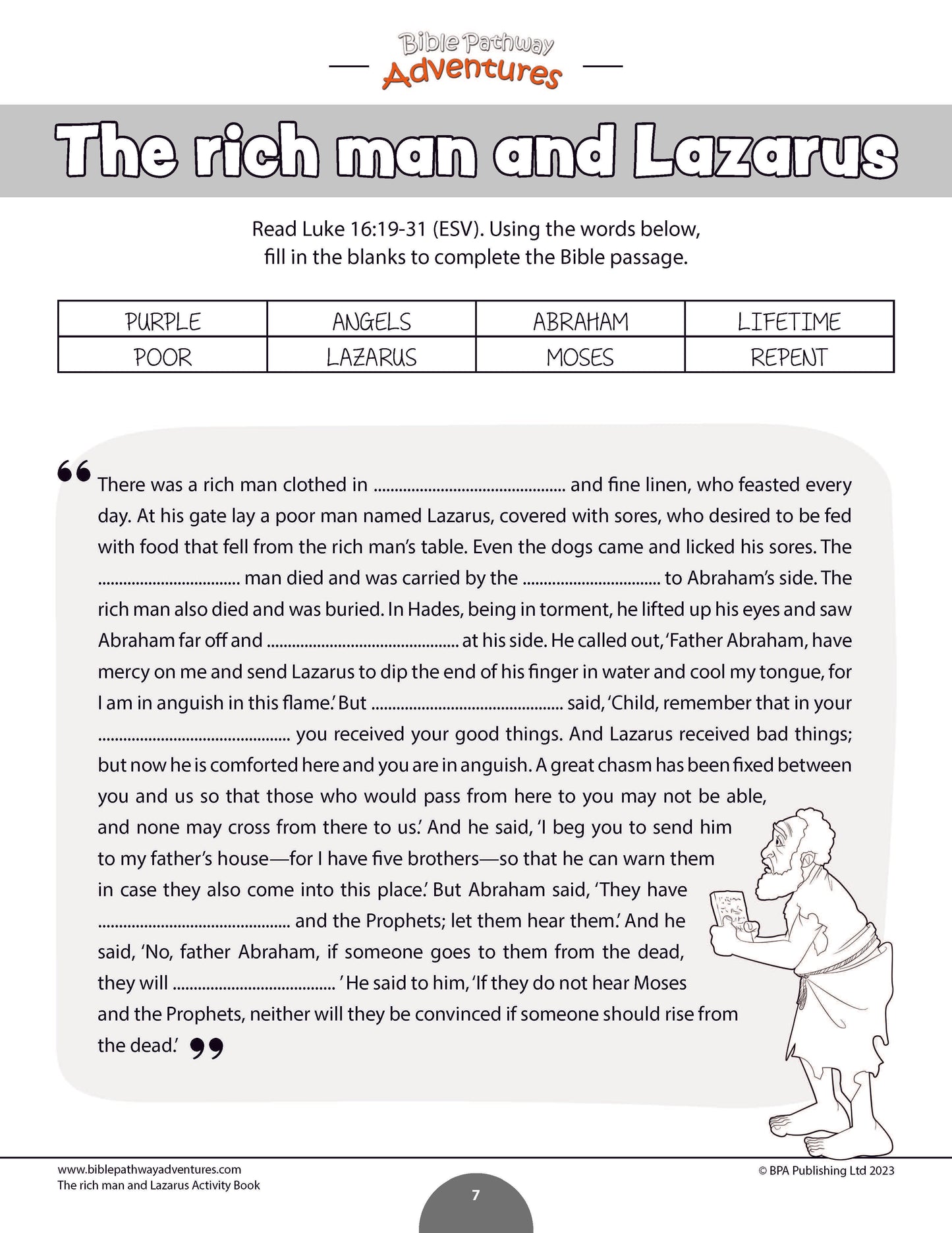 Parable of the Rich Man and Lazarus Activity Book