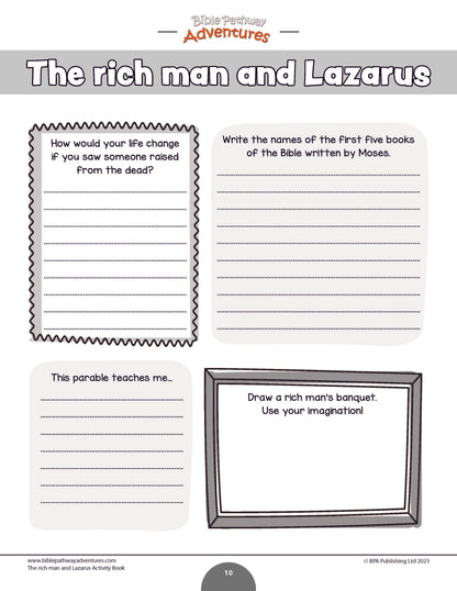 Libro de actividades de la parábola del hombre rico y Lázaro
