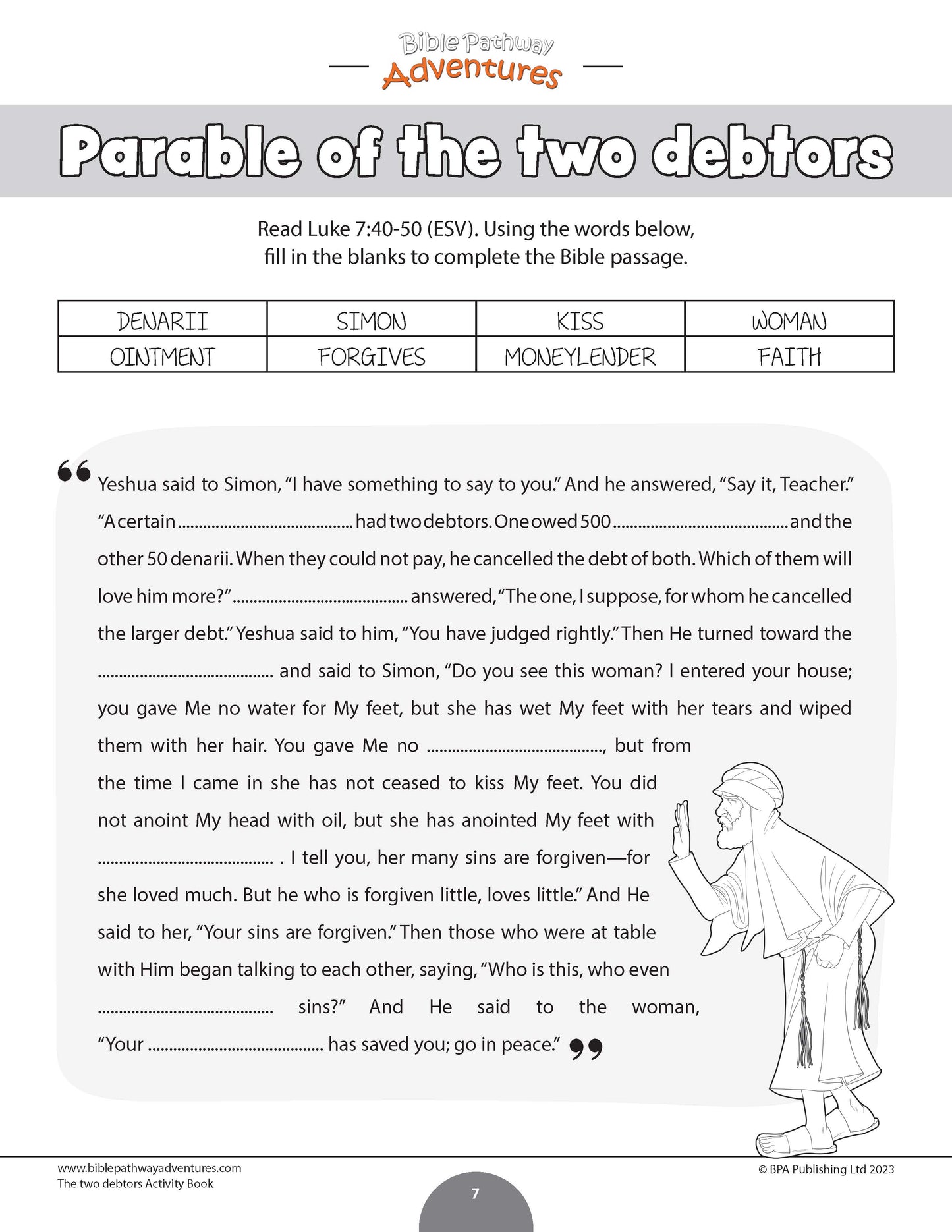 Parable of the Two Debtors Activity Book