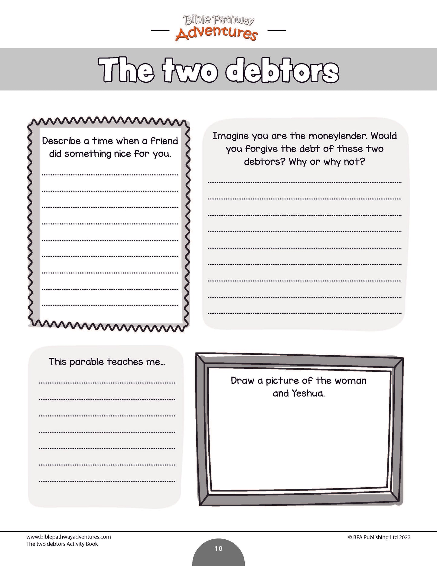 Parable of the Two Debtors Activity Book
