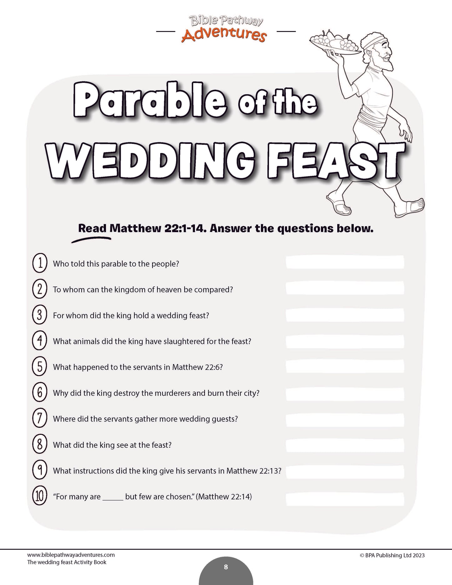Libro de actividades de la parábola de la fiesta de bodas
