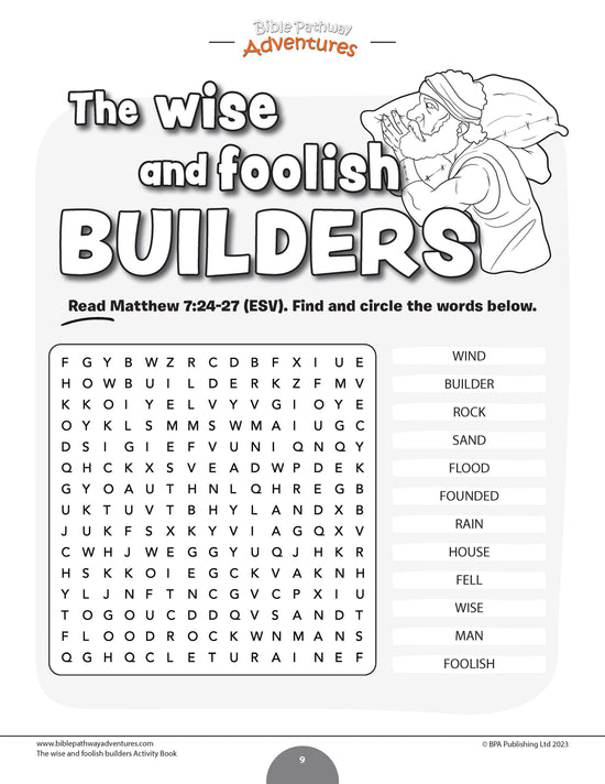 Parable of the Wise and Foolish Builders Activity Book (PDF) Bible