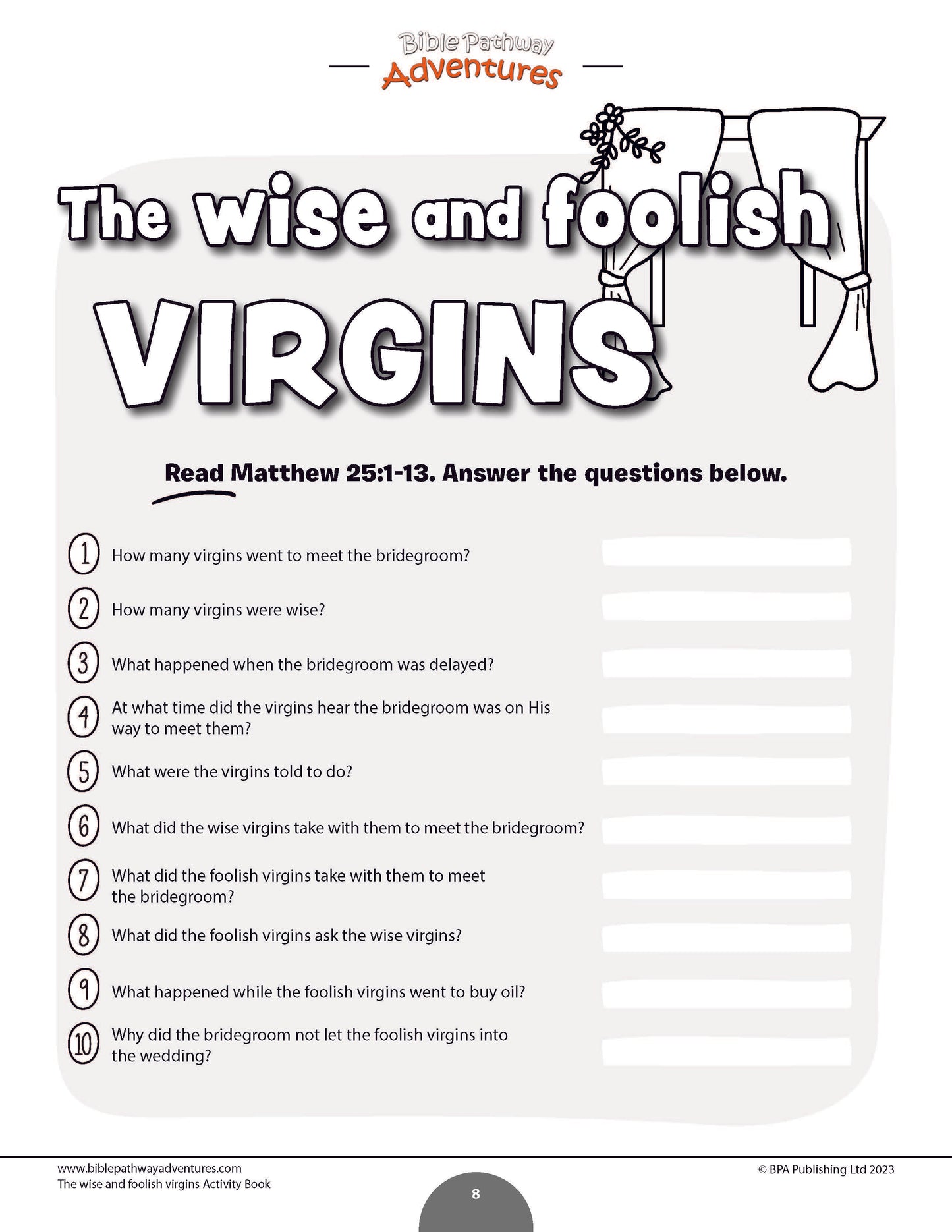 Parable of the Wise and Foolish Virgins Activity Book
