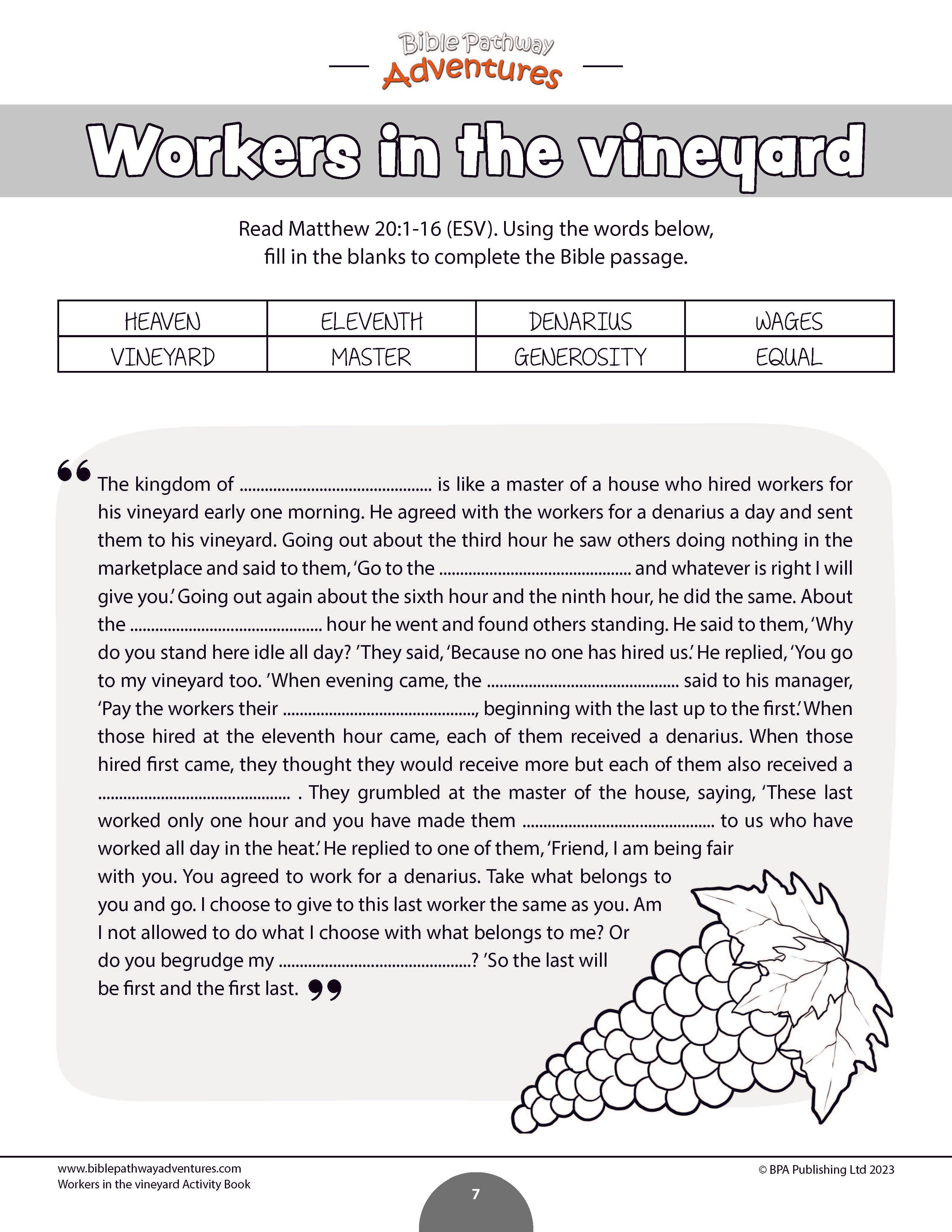 Parable of the Workers in the Vineyard Activity Book (PDF) – Bible