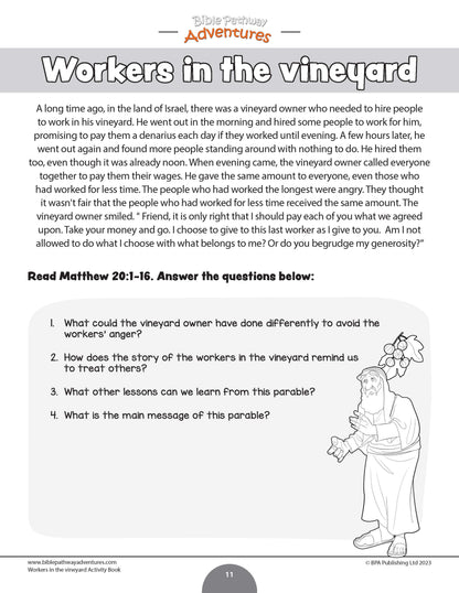 Libro de actividades de la parábola de los trabajadores de la viña
