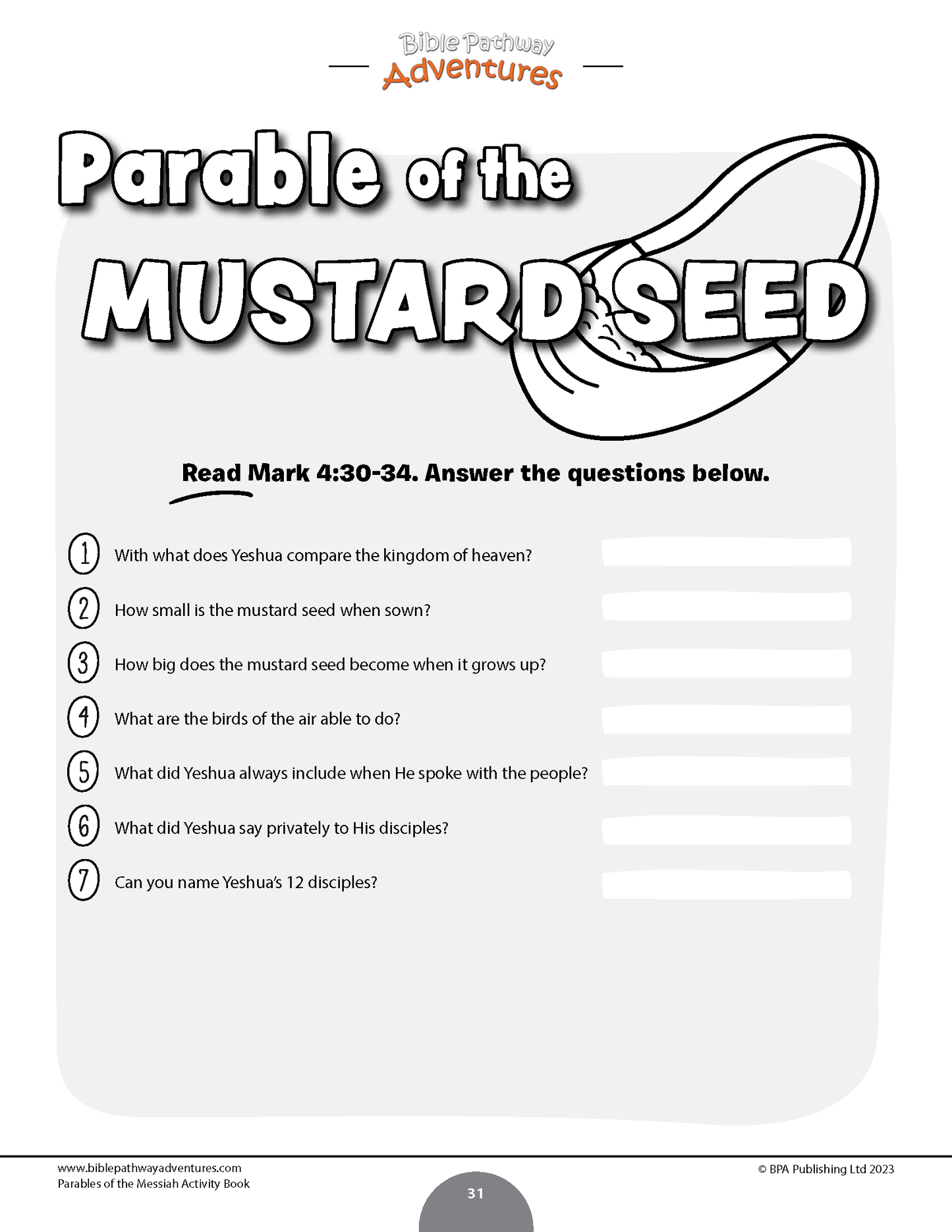 Parables of the Messiah Activity Book (PDF)