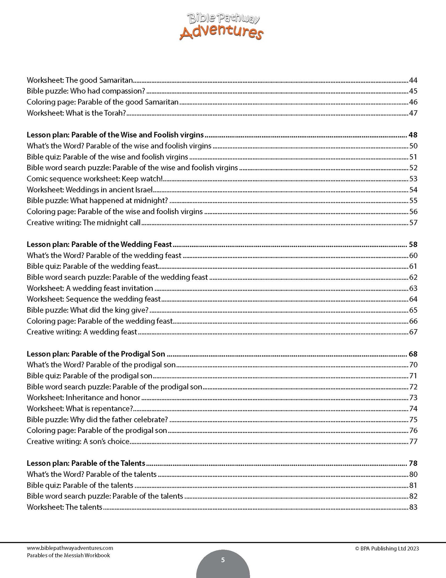 Parables of the Messiah Workbook (PDF)