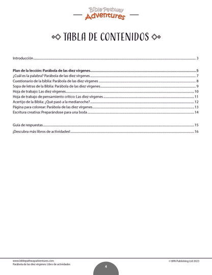 Parábola de las diez vírgenes: Libro de actividades (PDF)