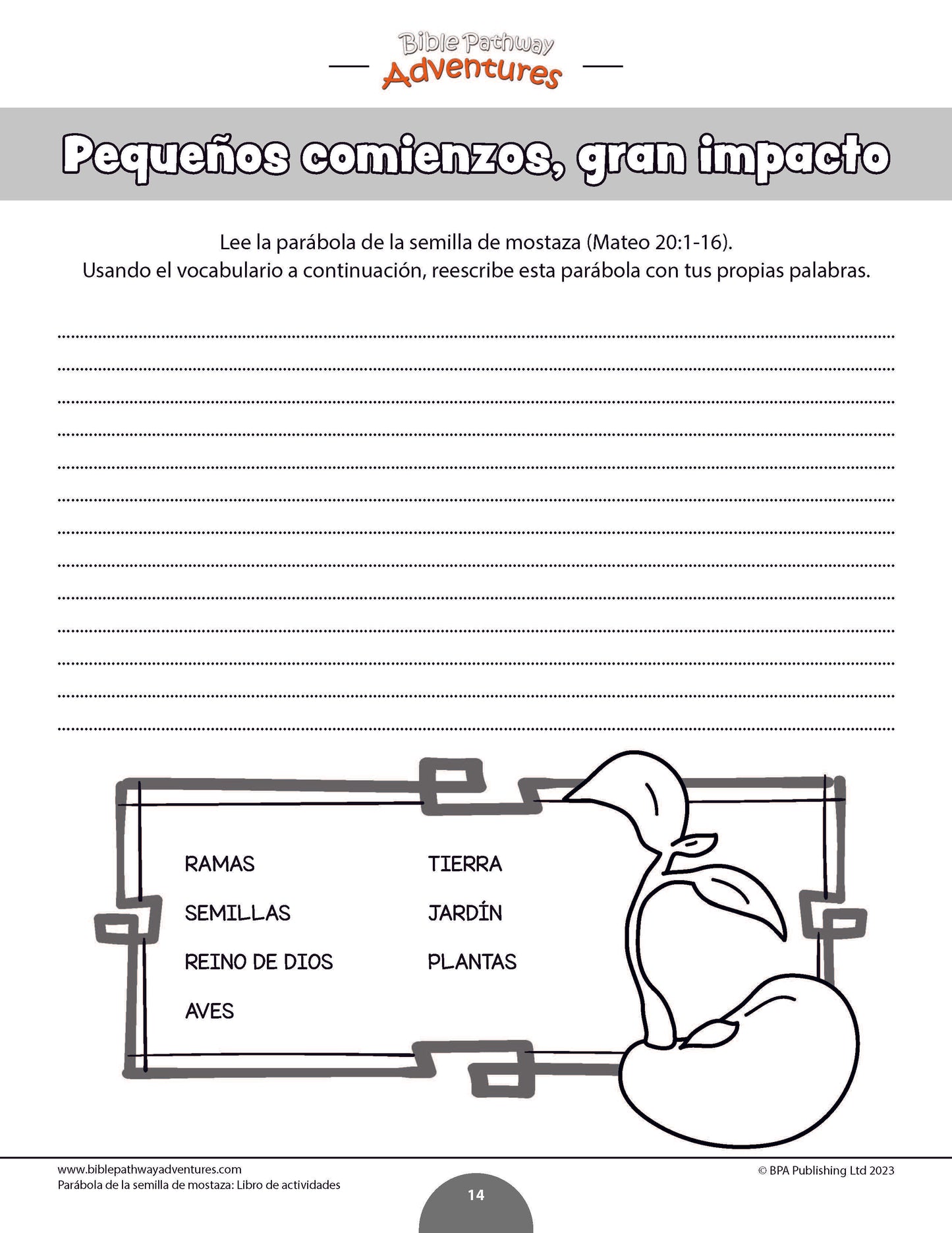 Parábola de la semilla de mostaza: Libro de actividades (PDF)