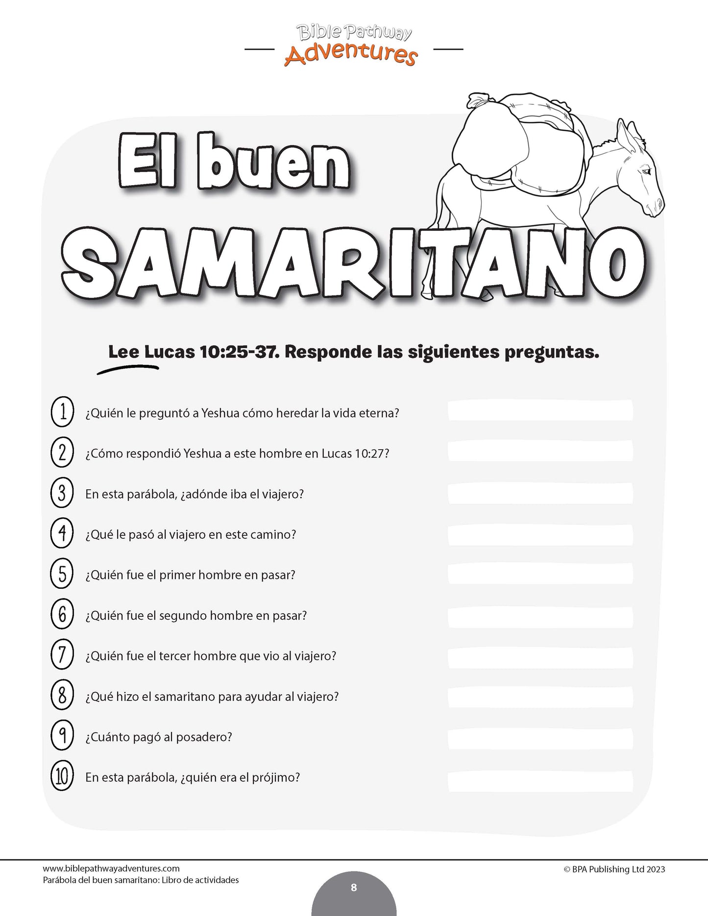 Parábola del buen samaritano: Libro de actividades (PDF)
