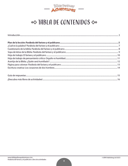 Parábola del fariseo y el publicano: Libro de actividades (PDF)