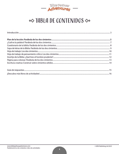 Parábola de los dos cimientos: Libro de actividades (PDF)