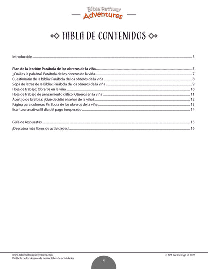 Parábola de los obreros de la viña: Libro de actividades (PDF)