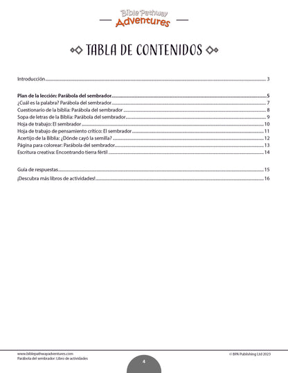 Parábola del sembrador: Libro de actividades (PDF)