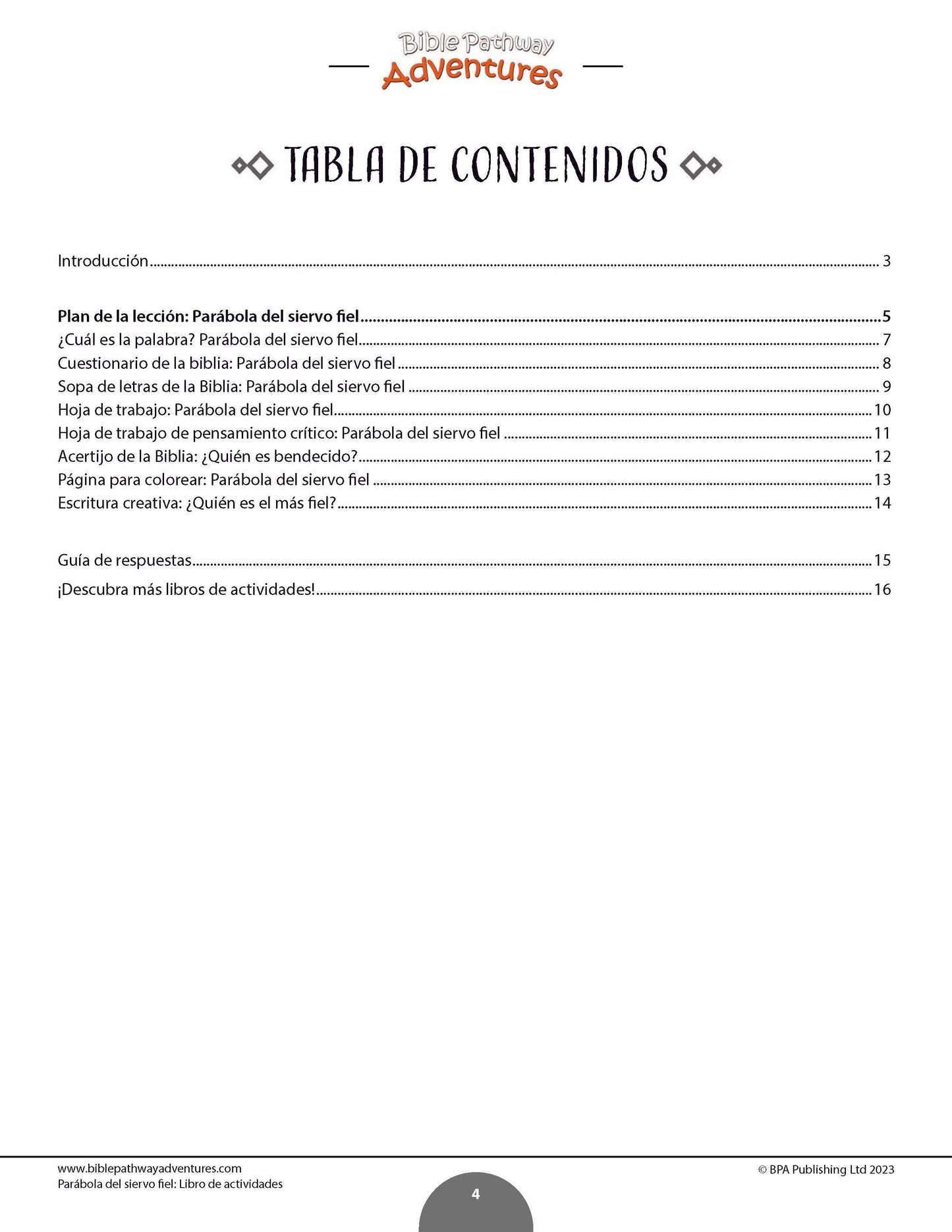 Parábola del siervo fiel: Libro de actividades (PDF)